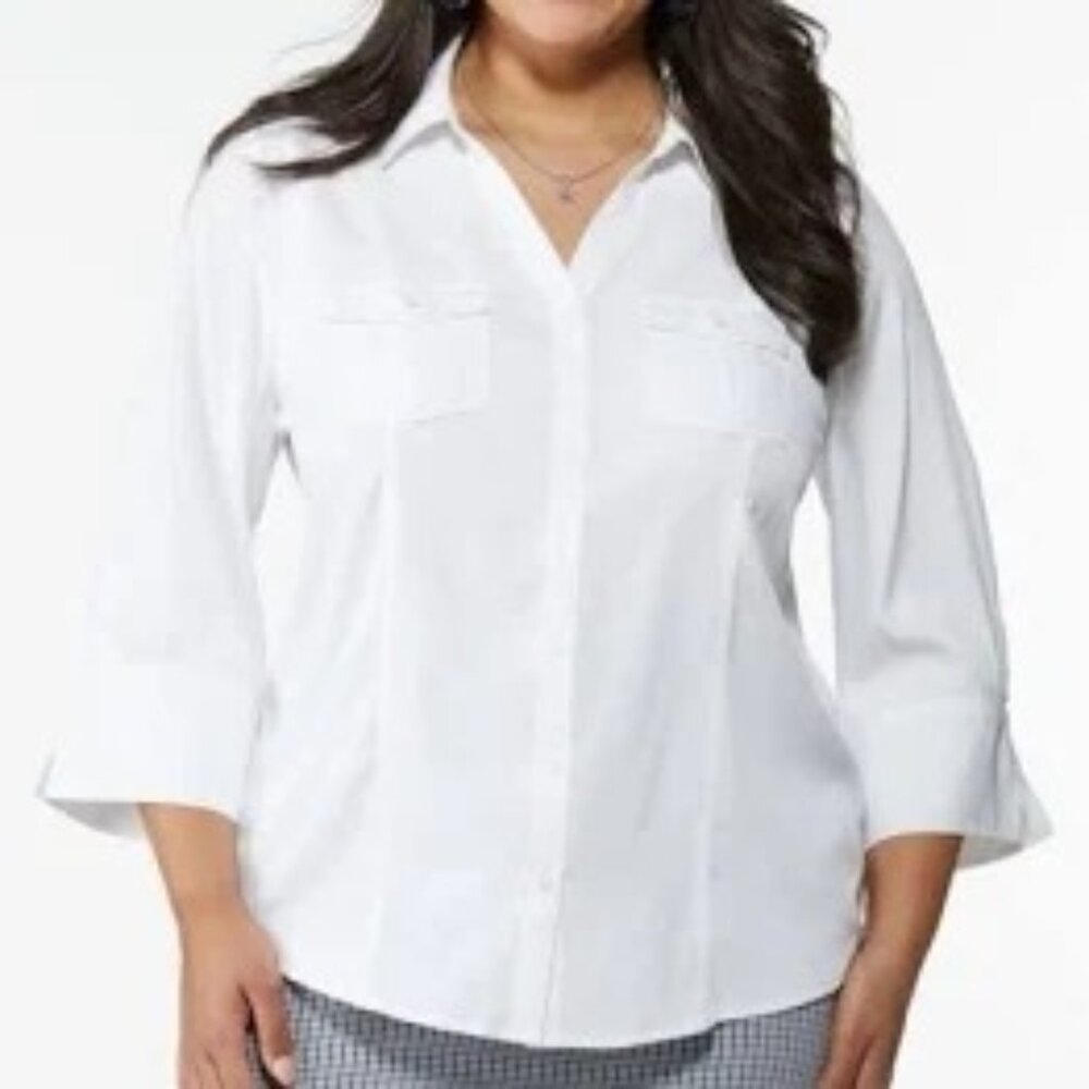 CJ Banks Classic White Women's Button Down Blouse 1X